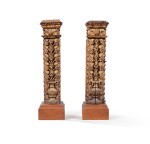 A pair of carved and parcel-gilt wood columns, Spain, 17th century