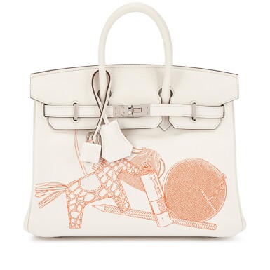View full screen - View 1 of Lot 510. Limited Edition White Swift In and Out Birkin 25 Palladium Hardware, 2023 and Twillies.