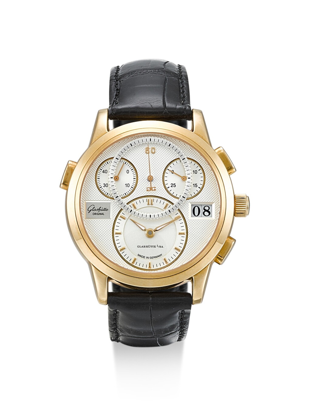 View full screen - View 1 of Lot 8185. GLASHÜTTE | PANOGRAPH, REFERENCE W19501010104, A PINK GOLD CHRONOGRAPH WRISTWATCH WITH DATE, CIRCA 2005.