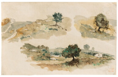 View full screen - View 1 of Lot 154. EUGÈNE DELACROIX | TROIS ÉTUDES DE PAYSAGES MAROCAINS.