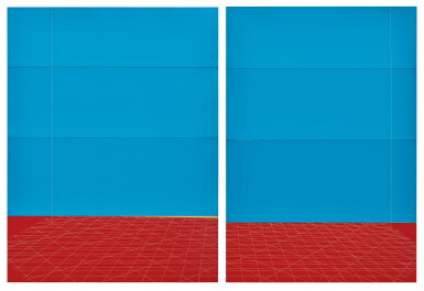 View full screen - View 1 of Lot 124. KATE SHEPHERD | BAZOOKA JOE RED YELLOW BLUE, FRAYED CARPET.