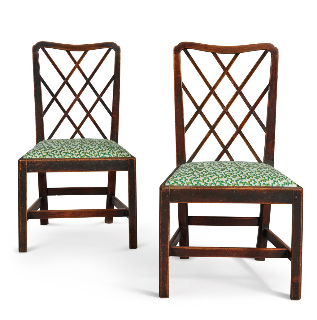 View full screen - View 1 of Lot 47. A PAIR OF GEORGE III FRUITWOOD SIDE CHAIRS, 1760.