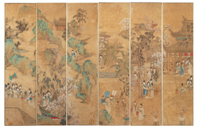 View full screen - View 1 of Lot 173. Anonyme Scènes animées de personnages Dynastie Qing, 18th-19th century | 清十八至十九世紀 人物故事圖 | Anonymous 'Figural scene'.