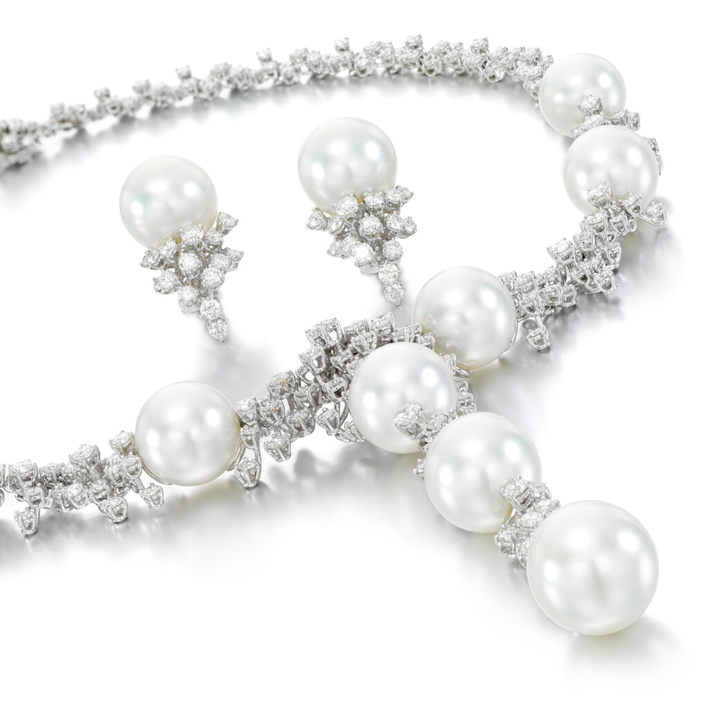 View full screen - View 1 of Lot 115. Mikimoto | Cultured pearl and diamond demi-parure.