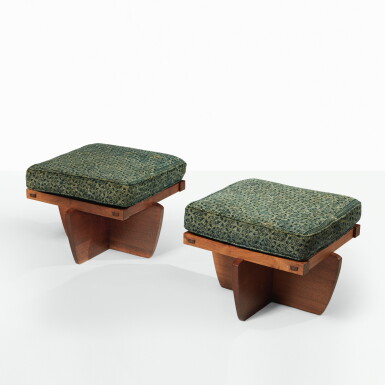 View full screen - View 1 of Lot 115. MIRA NAKASHIMA | PAIR OF "GREENROCK" OTTOMANS.