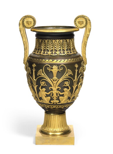 View full screen - View 1 of Lot 93. An Empire gilt and patinated bronze vase, circa 1815.