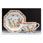 A RARE MEISSEN OCTAGONAL TWO-HANDLED CUP AND SAUCER CIRCA 1730