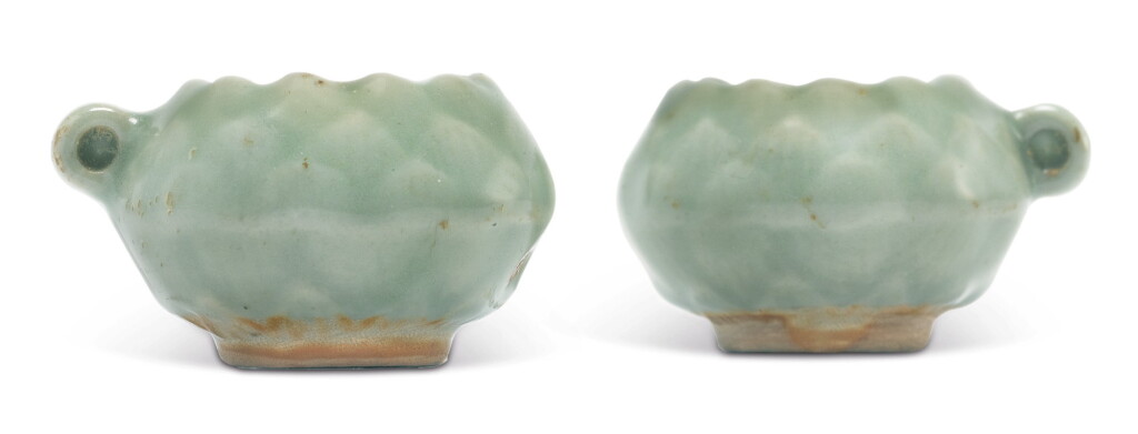 View full screen - View 1 of Lot 618. A pair of 'Longquan' celadon-glazed bird feeders, Southern Song / Yuan dynasty.