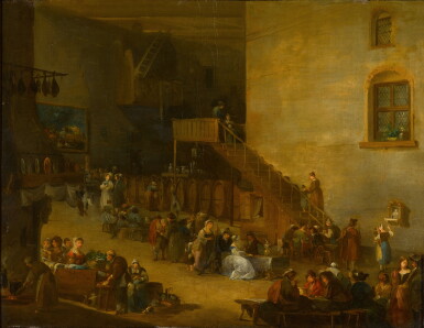 View full screen - View 1 of Lot 497. A tavern interior with figures.