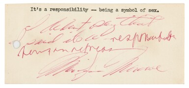 View full screen - View 1 of Lot 89. Marilyn Monroe | autograph note signed, undated.