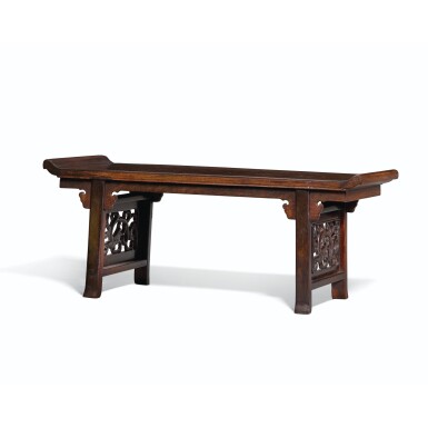 View full screen - View 1 of Lot 113. A MINIATURE ZITAN TABLE, QING DYNASTY, 19TH CENTURY | 清十九世紀 紫檀螭龍紋袖珍翹頭案.