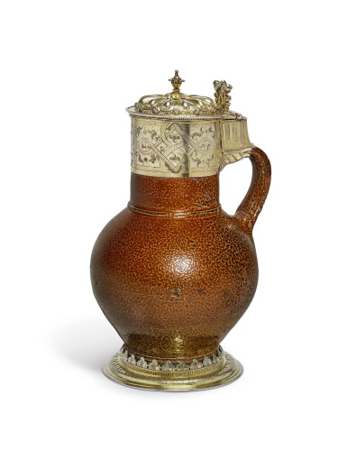 View full screen - View 1 of Lot 183. AN ELIZABETH I SILVER-GILT MOUNTED TIGERWARE JUG, PROBABLY LONDON, CIRCA 1550-70.