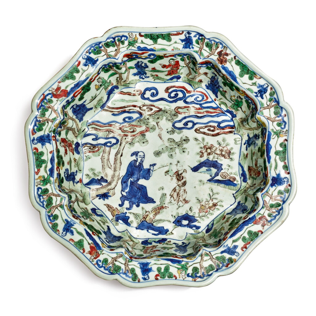 View full screen - View 1 of Lot 524. A RARE LOBED WUCAI BASIN, WANLI MARK AND PERIOD .