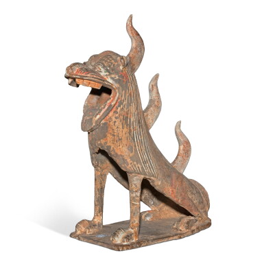 View full screen - View 1 of Lot 13. A painted gray pottery figure of an earth spirit, Six Dynasties.