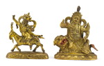 A GILT-BRONZE FIGURE OF GARWA NAGPO AND A GILT-BRONZE FIGURE OF JAMBHALA TIBET, 18TH – 19TH CENTURY | 十八至十九世紀 藏傳鎏金銅鐵匠護法及財神像一組兩尊