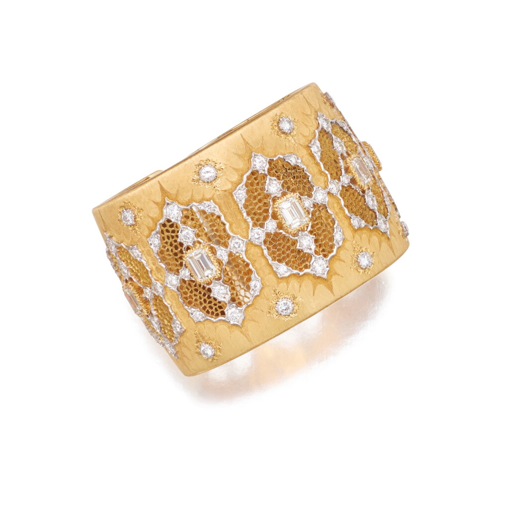 View full screen - View 1 of Lot 17. Buccellati | Gold and Diamond Cuff-Bracelet.