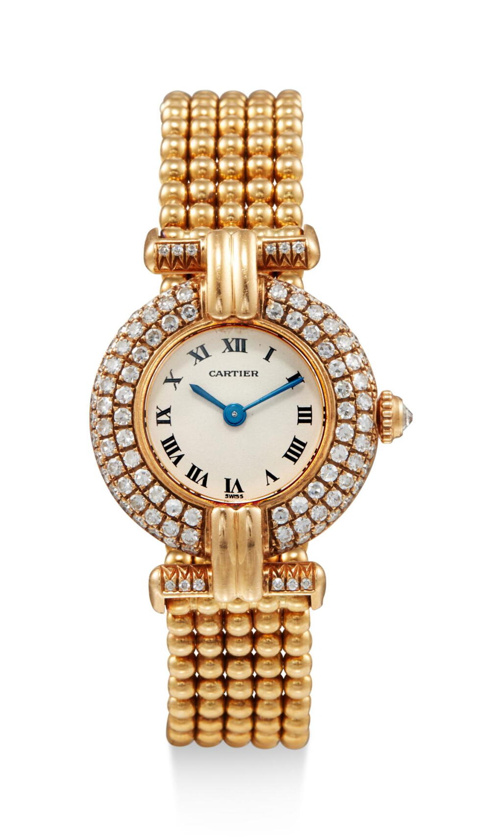 View full screen - View 1 of Lot 8006. CARTIER | VENDÔME, REFERENCE 2490, A YELLOW GOLD AND DIAMOND-SET WRISTWATCH WITH BRACELET, CIRCA 2000.