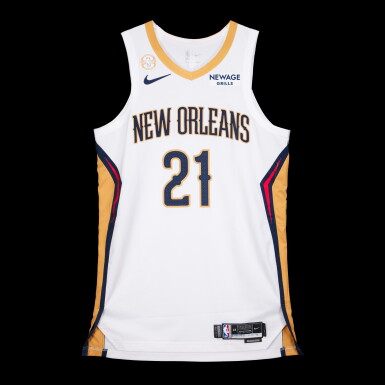 View full screen - View 1 of Lot 52. Yves Missi New Orleans Pelicans 2025-2026 NBA Tip-Off Game Worn Association Edition Jersey | Special Edition 'All-Rookie Second Team' Trophy Patch .