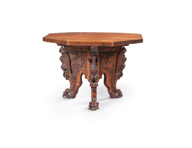 View full screen - View 1 of Lot 31. A carved walnut center table, Italian 17th century and later Table en noyer sculpté en partie du XVIIeme siècle, Italie.
