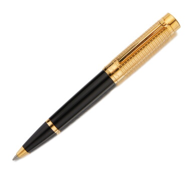 View full screen - View 1 of Lot 50. CARTIER | A YELLOW GOLD PLATED AND BLACK LACQUER BALLPOINT PEN, CIRCA 2007.