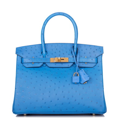 View full screen - View 1 of Lot 89. Bleuet Birkin 30cm in Ostrich with Gold Hardware, 2018.