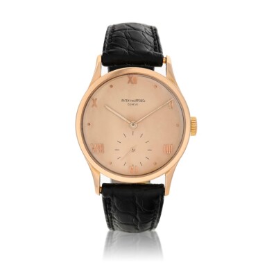 View full screen - View 1 of Lot 70. Reference 570 Grande Calatrava A pink gold wristwatch, Made in 1945.