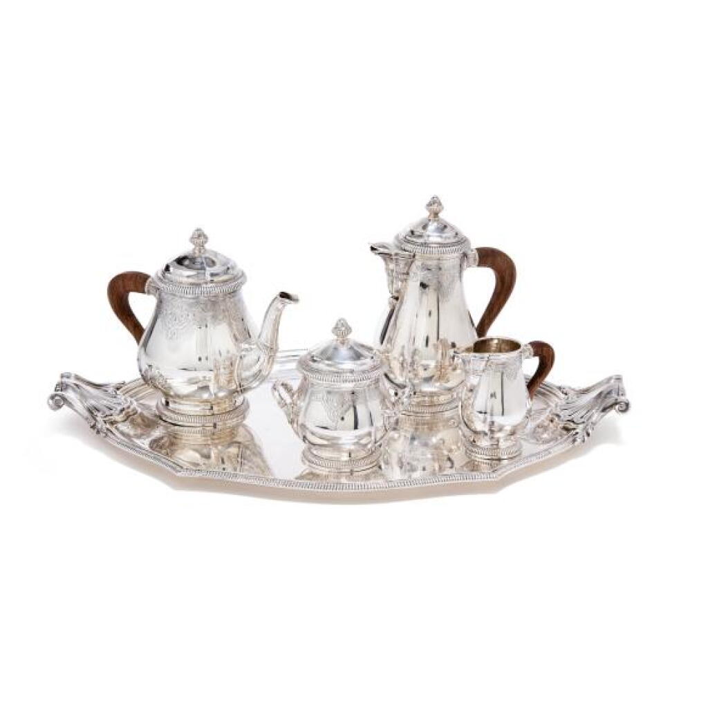 View full screen - View 1 of Lot 35. A French silver bachelor five-piece tea and coffee service, Lapparra, Paris, 20th century.