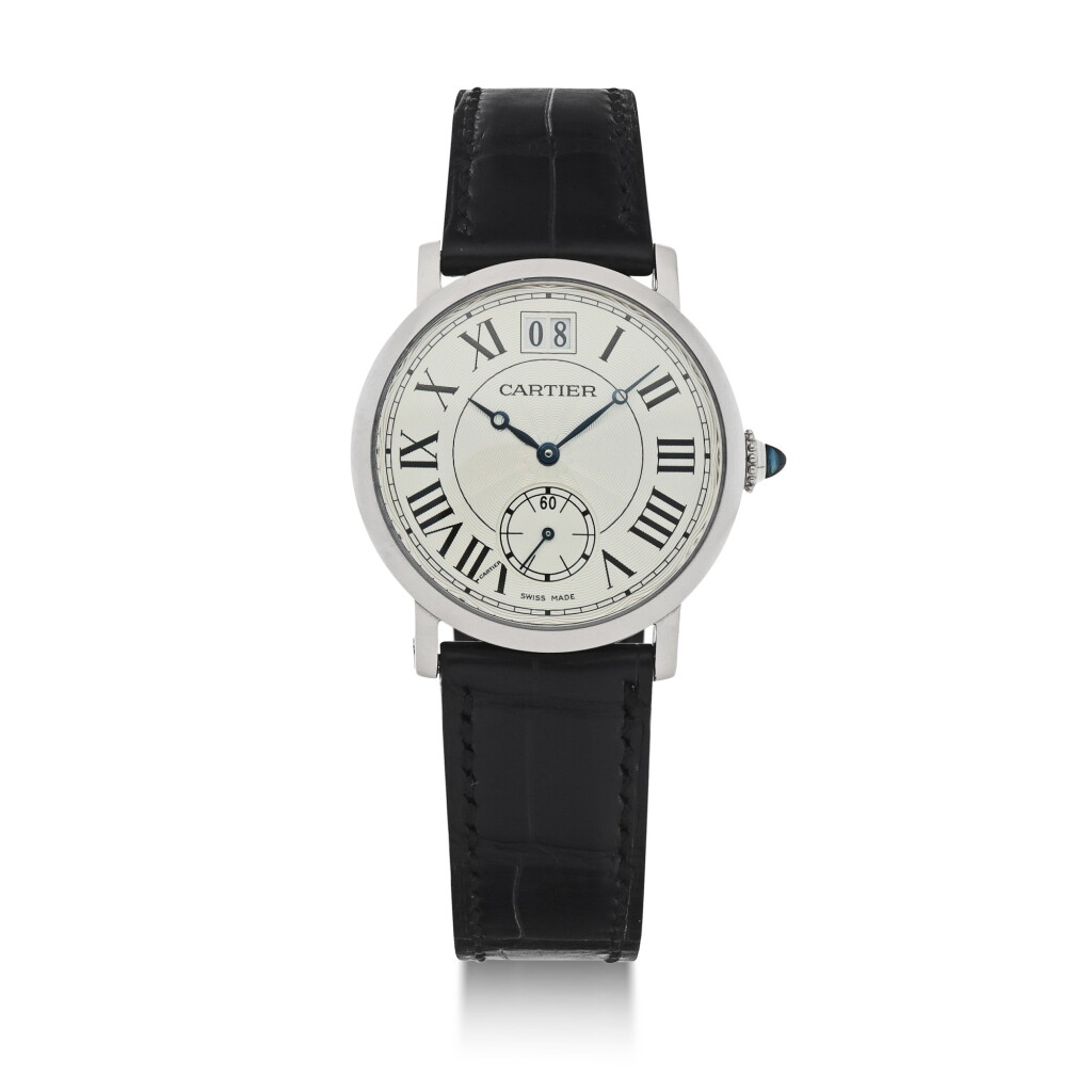 View full screen - View 1 of Lot 55. ‘CPCP’ ROTONDE DE CARTIER, REF W1552851 WHITE GOLD WRISTWATCH WITH DIGITAL DATE DISPLAY AND ATTRACTIVELY LOW CASE NUMBER 002 CIRCA 2009.