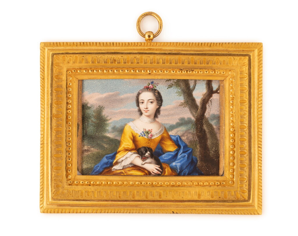 View full screen - View 1 of Lot 274. Portrait of a lady holding her dog, circa 1750.