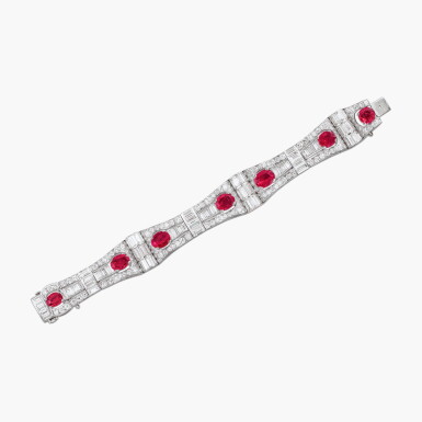 View full screen - View 1 of Lot 1816. Ruby and Diamond Bracelet | 天然「緬甸」未經加熱紅寶石 配 鑽石 手鏈 (紅寶石共重14.04克拉).