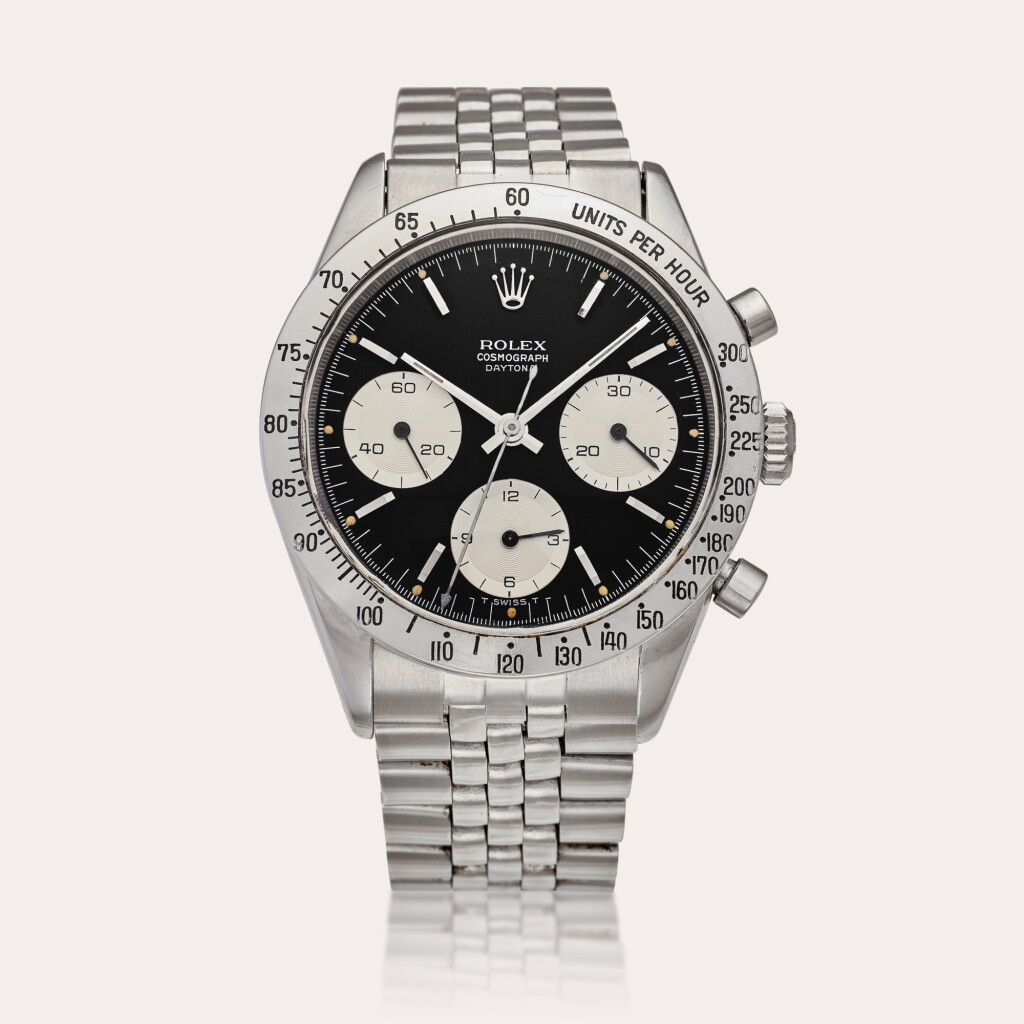 View full screen - View 1 of Lot 183. Reference 6239 ‘Small’ Daytona | A stainless steel chronograph wristwatch with bracelet, Circa 1964.