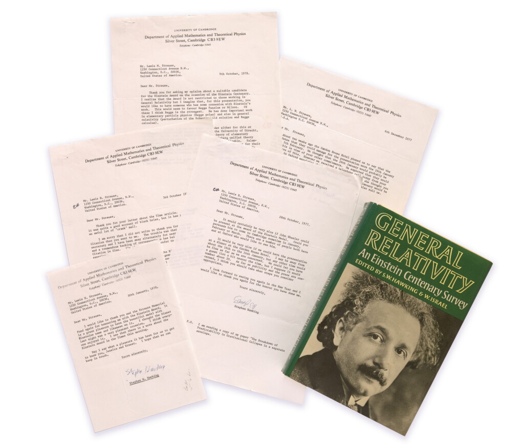 View full screen - View 1 of Lot 22. 2 TLS FROM HAWKING TO STRAUSS W/PRESENTATION COPY OF GENERAL RELATIVITY + 3 TLS FROM HAWKING TO STRAUSS.