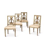 A set of four Louis XVI lacquered wood chairs, circa 1780 | Suite de quatre chaises en bois laqué d'époque Louis XVI, vers 1780
