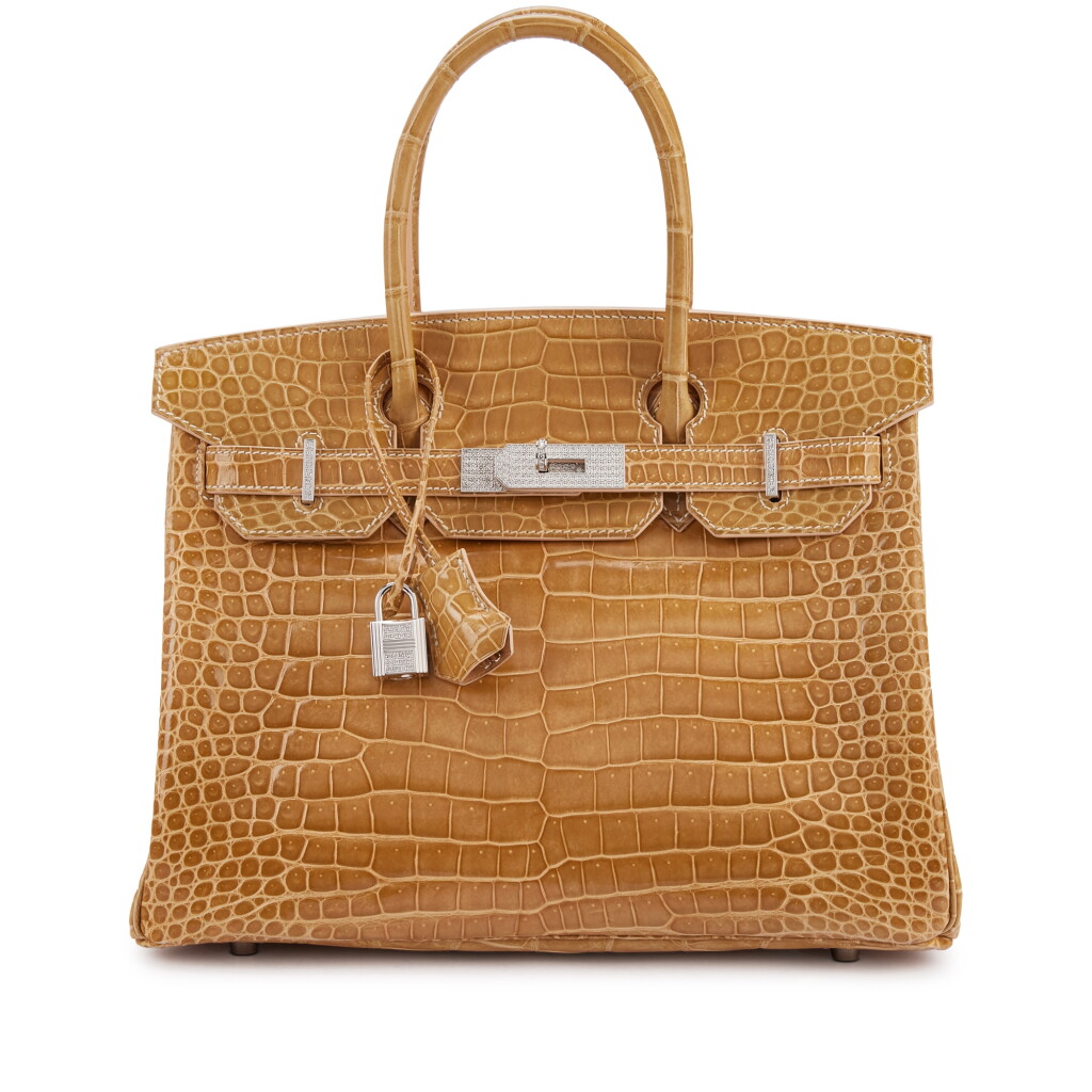 View full screen - View 1 of Lot 9643. Important Private Collection: Ficelle Shiny Porosus Crocodile Birkin 30 18k White Gold and Diamond Hardware, 2007.