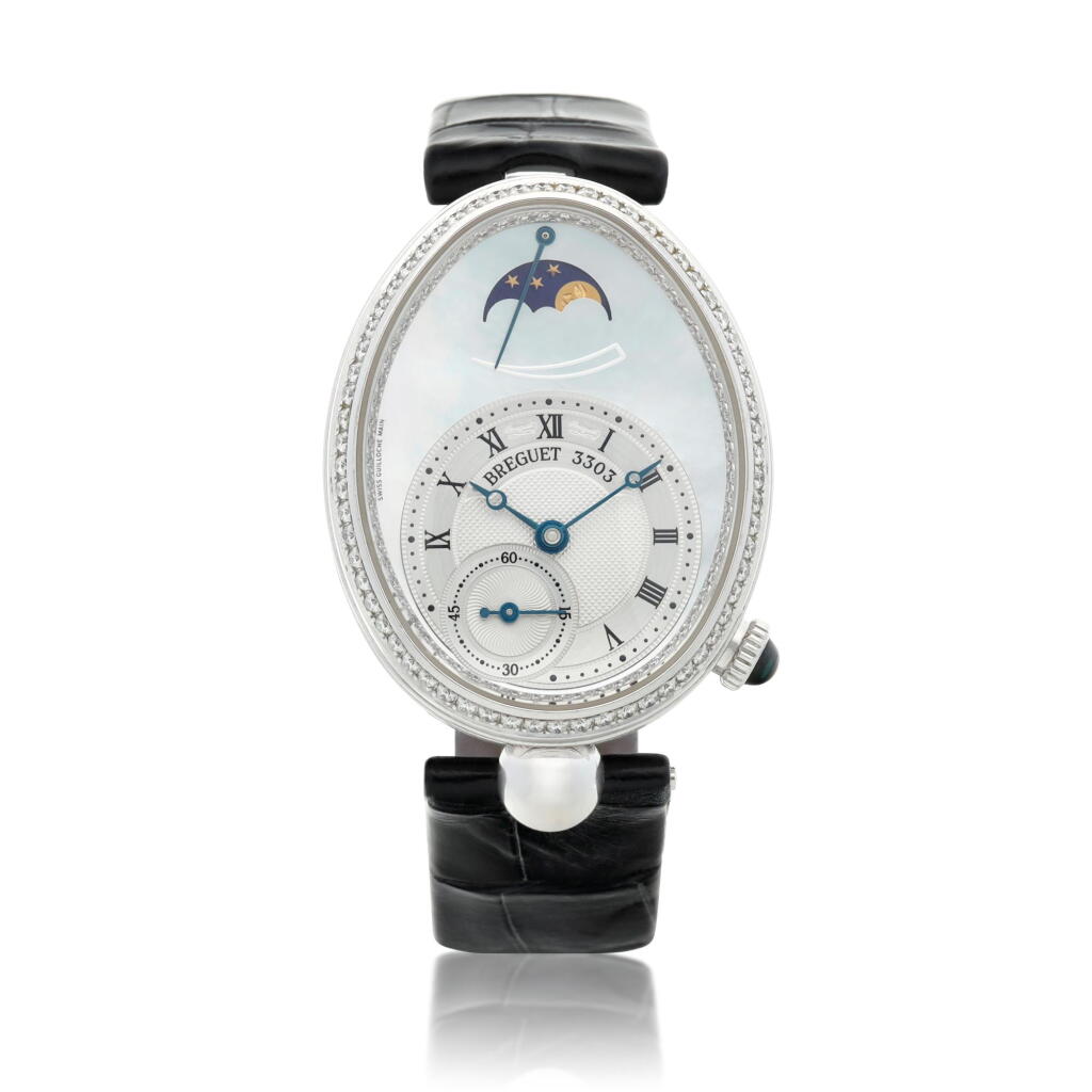 View full screen - View 1 of Lot 85. Reference 8908 Reine de Naples A white gold and diamond-set wristwatch with mother-of-pearl dial and moonphases, Circa 2015.