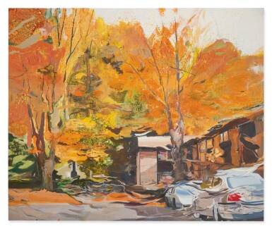 View full screen - View 1 of Lot 565. TOM MCGRATH | BEIGE BUILDING IN OCTOBER FOLIAGE.