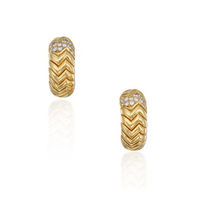 View full screen - View 1 of Lot 246. Pair of Gold and Diamond 'Spiga' Earclips.