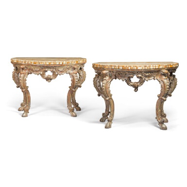 View full screen - View 1 of Lot 162. A pair of South Italian silvered lacca a mecca console tables, Sicily, circa 1750.