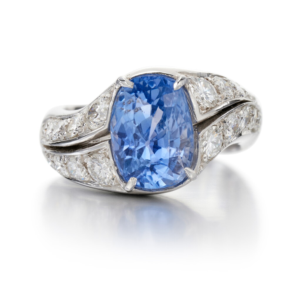View full screen - View 1 of Lot 16. Sapphire and diamond ring.