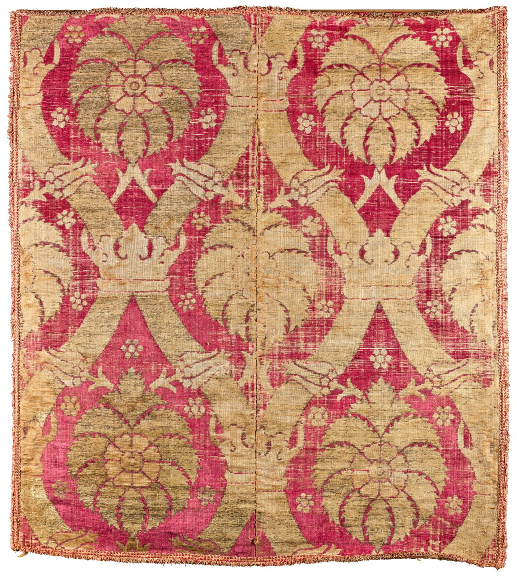 View full screen - View 1 of Lot 109. An Ottoman silk velvet and metal thread panel with date palms, probably Bursa, Turkey, 17th century.