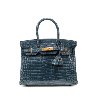 View full screen - View 1 of Lot 1035. Bleu Tempête Shiny Porosus Crocodile Birkin 30 Gold Hardware, 2018.