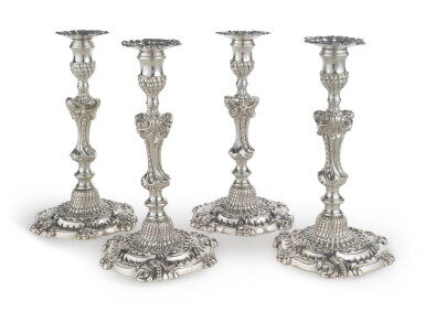 View full screen - View 1 of Lot 177. A Set of Four Irish Silver Table Candlesticks, Dublin, Circa 1760.