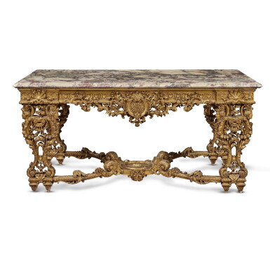 View full screen - View 1 of Lot 97. A Louis XIV Carved and Giltwood Centre Table by François Linke, after the model by Jules Degoullons, Circa 1900.