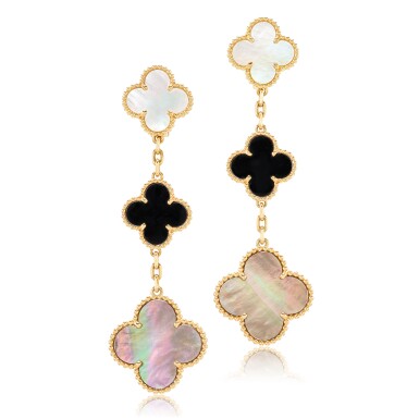 View full screen - View 1 of Lot 1617. PAIR OF MOTHER-OF-PEARL AND ONYX 'MAGIC ALHAMBRA' EARCLIPS | 梵克雅寶 | 貝母 配 縞瑪瑙 'MAGIC ALHAMBRA' 耳夾一對.