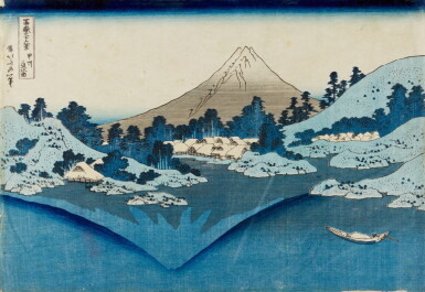 View full screen - View 1 of Lot 3. KATSUSHIKA HOKUSAI, (1760–1849), EDO PERIOD, 19TH CENTURY | REFLECTION IN LAKE AT MISAKA IN KAI PROVINCE (KOSHU MISAKA SUIMEN) .