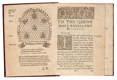 View full screen - View 1 of Lot 17. Charles Butler | The feminine monarchie, or history of bees. Oxford, 1634, later burgundy leather.