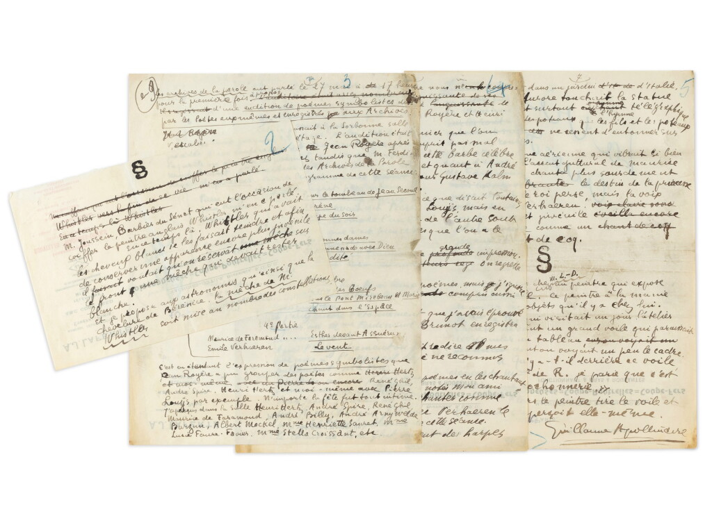 View full screen - View 1 of Lot 79. La Vie anecdotique, 1914. Manuscrit autographe signé, où il est question du "Pont Mirabeau".