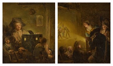 View full screen - View 1 of Lot 62. A magic lantern projection in a classroom, seen from two perspectives.