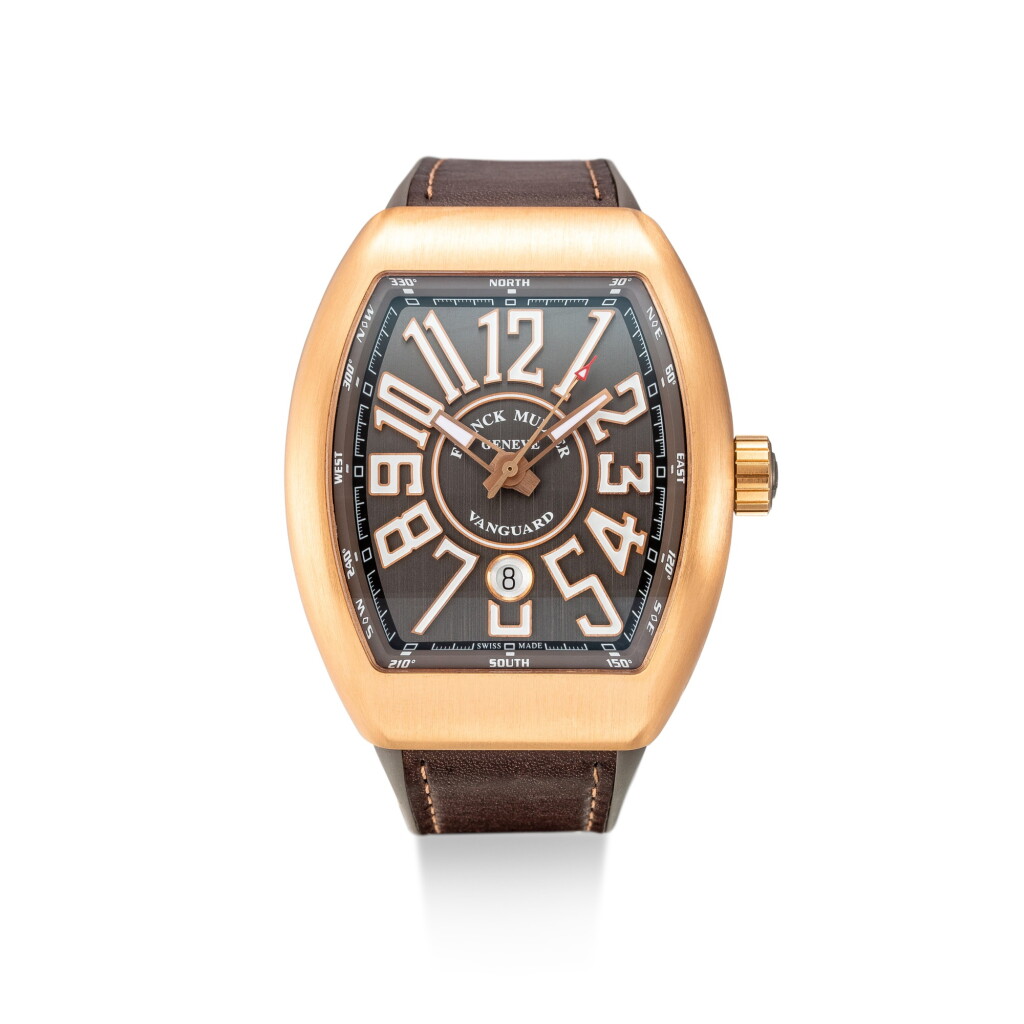 View full screen - View 1 of Lot 603. FRANCK MULLER | VANGUARD, REFERENCE V45 SC DT 5N BR TT A PINK GOLD WRISTWATCH WITH DATE, CIRCA 2005.
