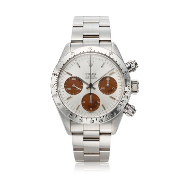 View full screen - View 1 of Lot 216. Reference 6265 Daytona A stainless steel chronograph wristwatch with bracelet and tropical registers, Made for the Peruvian Airforce, Circa 1973.